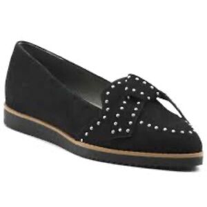 Black Loafers with Studded Bow